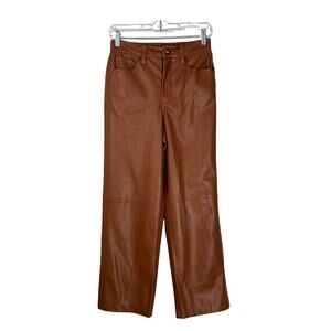 Blank NYC The Baxter Caramel Brown Straight Leg High Waist Faux Leather Pants 26